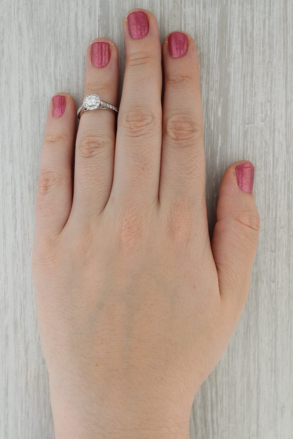 Rosy Brown 0.83ctw The Leo Diamond Engagement Ring Round Halo 14k White Gold Size 4.75