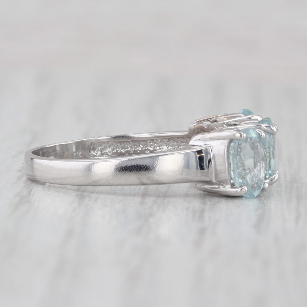 2.18ctw 3-Stone Aquamarine Diamond Ring 18k White Gold Size 8