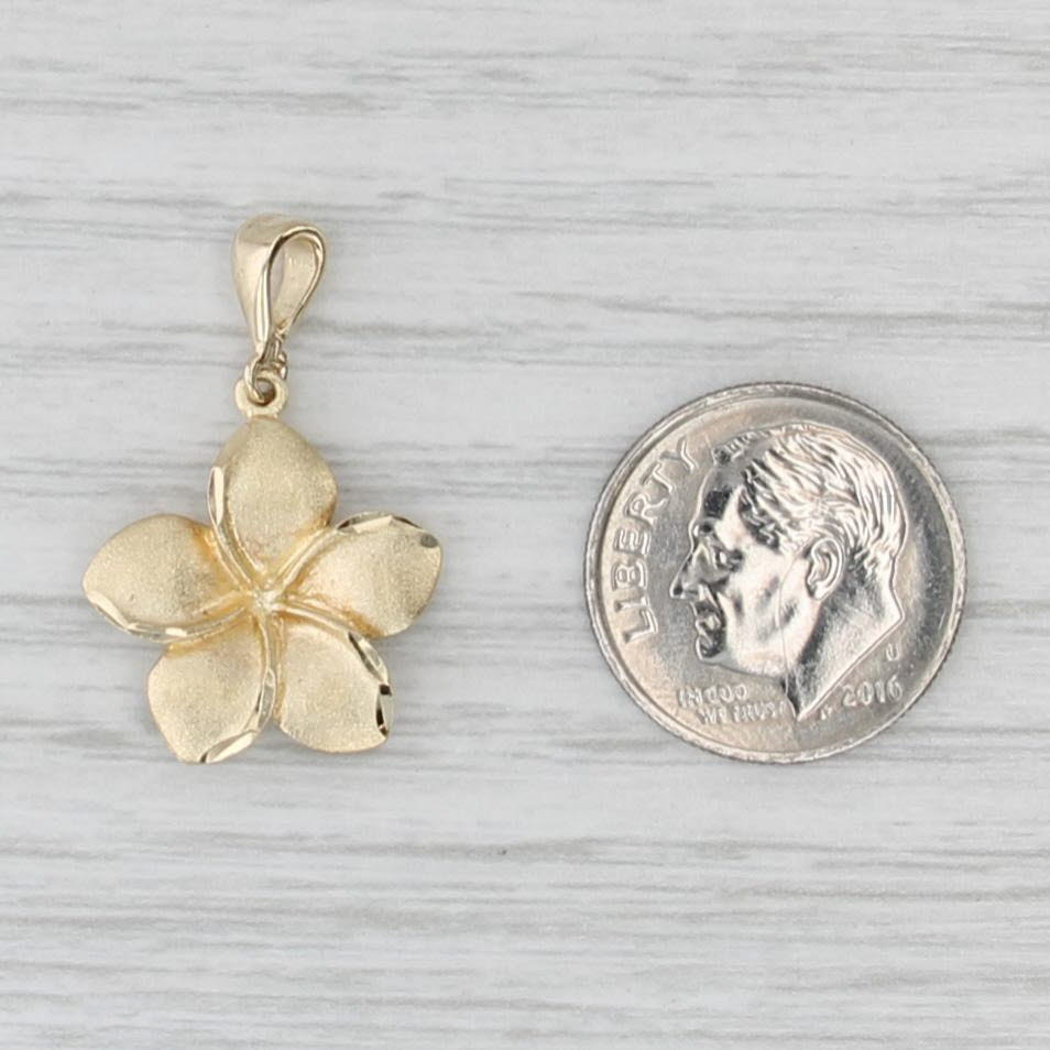 Plumeria Flower Pendant 14k Yellow Gold Small Floral Drop