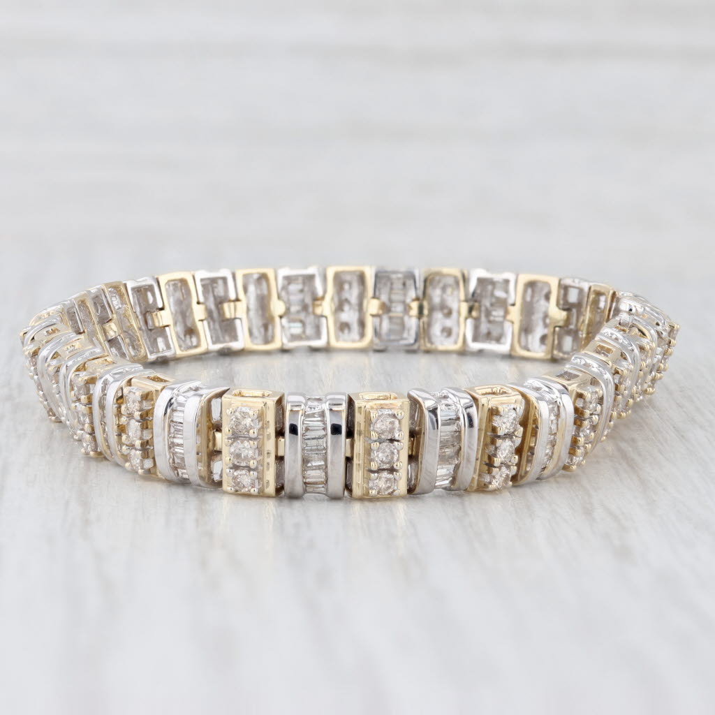 Light Gray 3.10ctw Diamond Bracelet 14k Yellow White Gold 7.25" 7.3mm