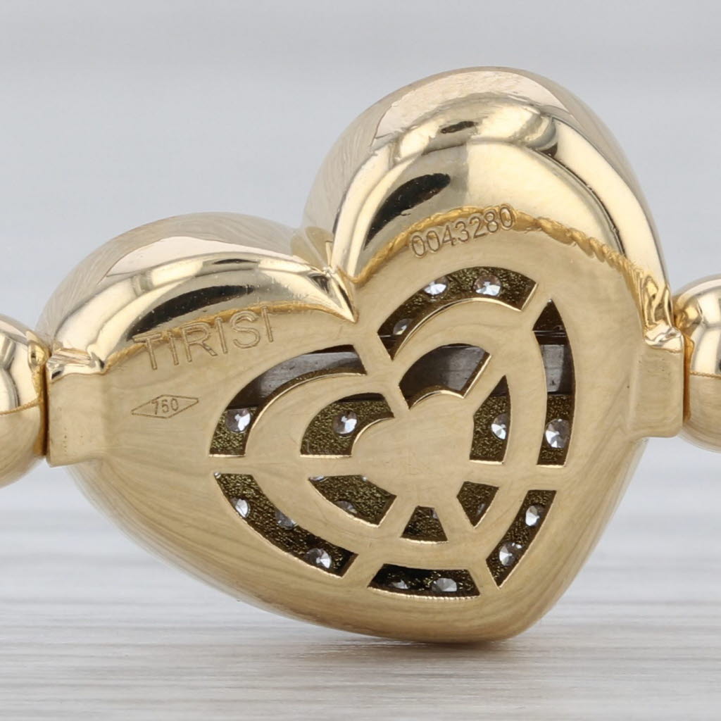 Tirisi 1.01ctw Pave Diamond Heart Bead Bangle Bracelet 18k Gold Magnetic Clasp