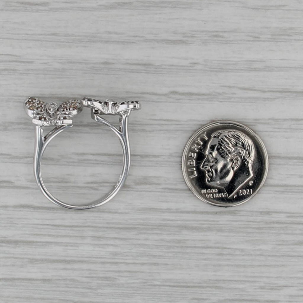 0.60ctw Diamond Butterfly Ring 14k White Gold Adjustable Sz 7 Black White Brown