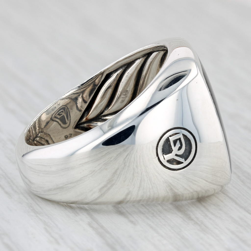 Light Gray David Yurman Onyx Ring Sterling Silver Size 9.25 Men's Cushion Solitaire