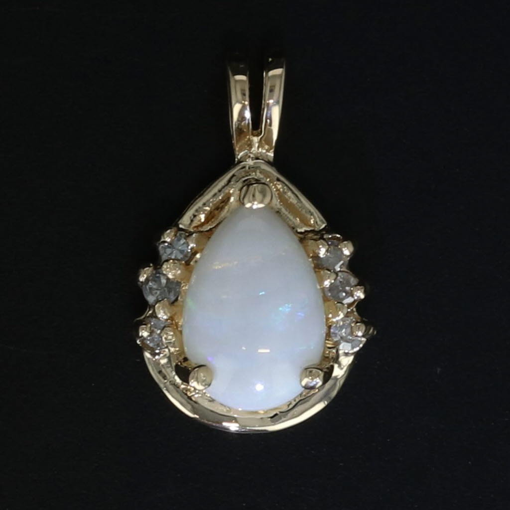 Black Opal Diamond Teardrop Pendant 14k Yellow Gold