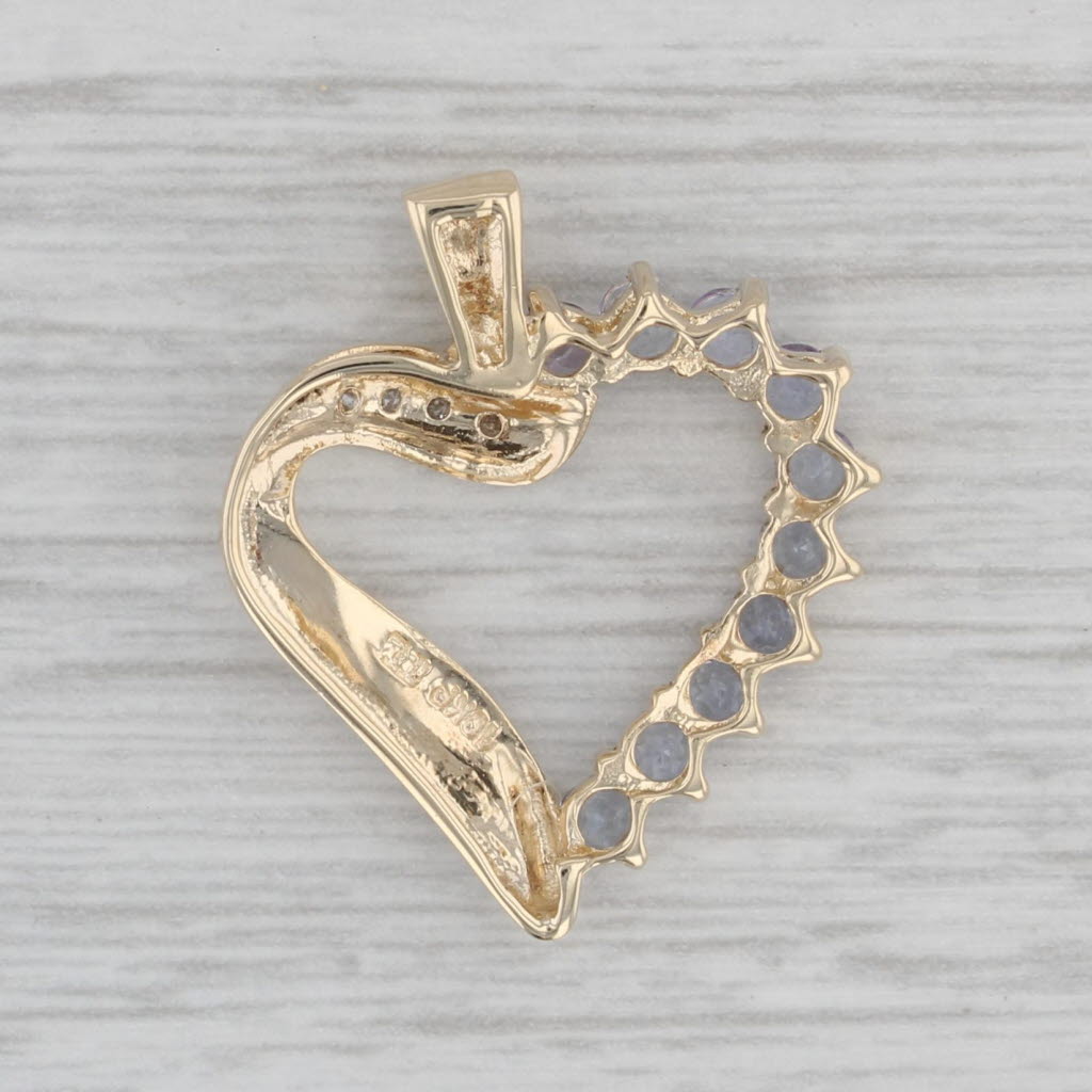 Gray 0.82ctw Tanzanite Diamond Open Heart Pendant 10k Yellow Gold