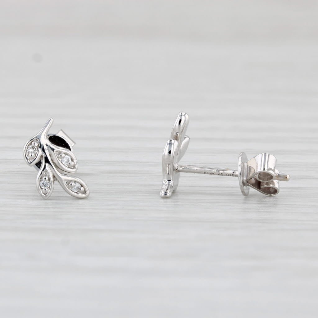 Light Gray New Diamond Flower Stud Earrings 14k White Gold Small Pierced Studs