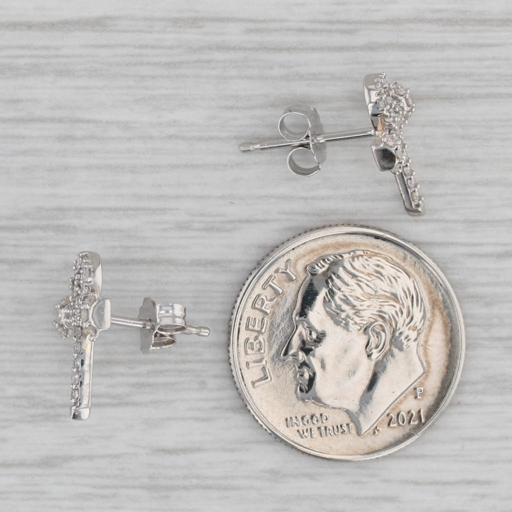Gray 0.22ctw Diamond Egyptian Ankh Cross Stud Earrings 10k White Gold