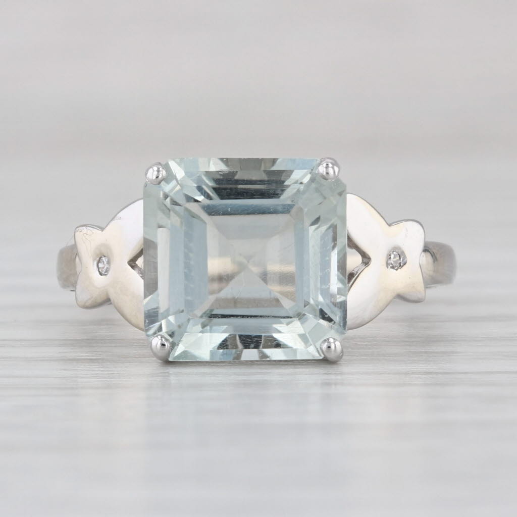 3.80ct Prasiolite Green Amethyst Ring 10k White Gold Size 7 Diamond Accents
