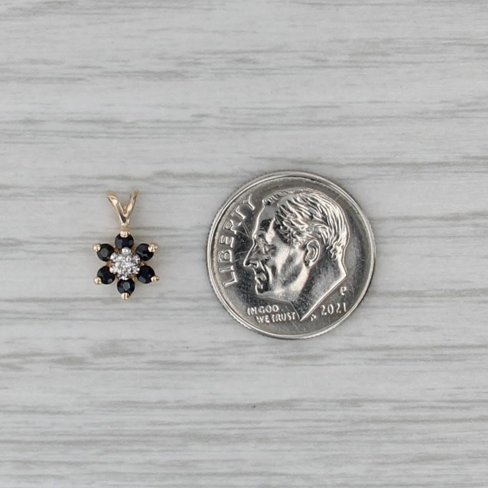 Small 0.20ctw Blue Sapphire Flower Pendant 10k Yellow Gold Diamond Accent