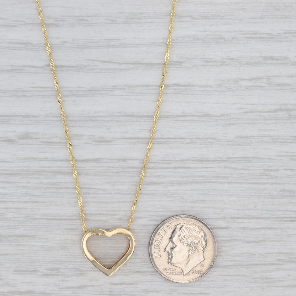 Open Heart Floating Pendant Necklace 14k Yellow Gold 18" Singapore Chain