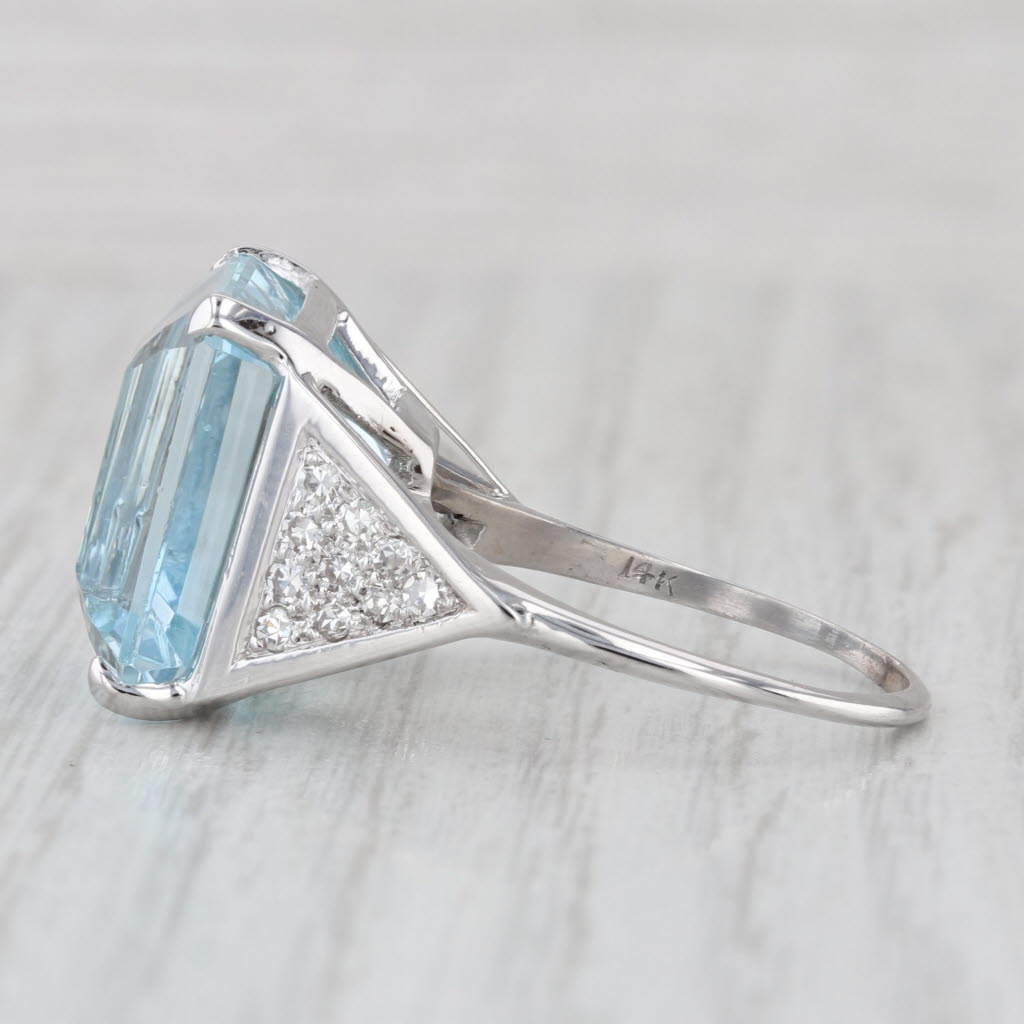 17.86ctw Aquamarine Diamond Ring 14k White Gold Cocktail Size 8.75