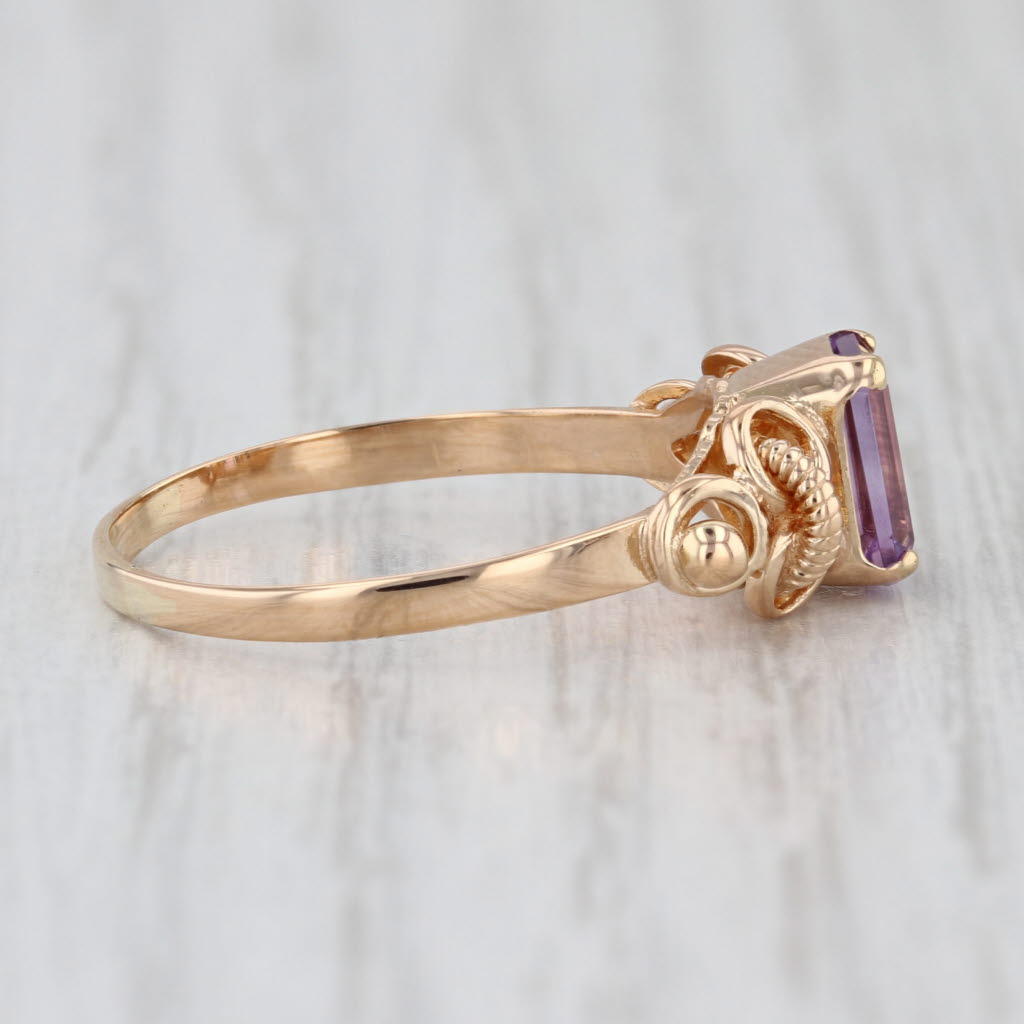 Vintage Amethyst Solitaire Ring 18k Rose Gold Size 7.5