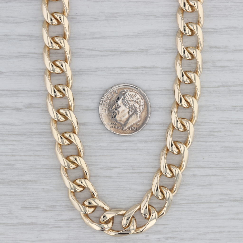Gray Cuban Curb Chain Necklace 14k Yellow Gold 17" 9.5mm