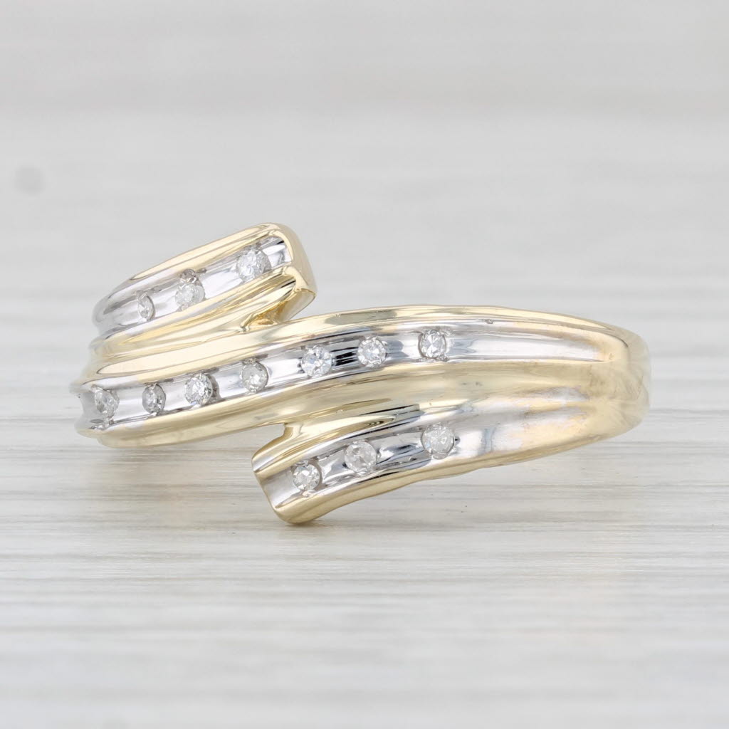 Light Gray Diamond Bypass Ring 10k Yellow Gold Sz 7 Anniversary Wedding Band Heart Accents