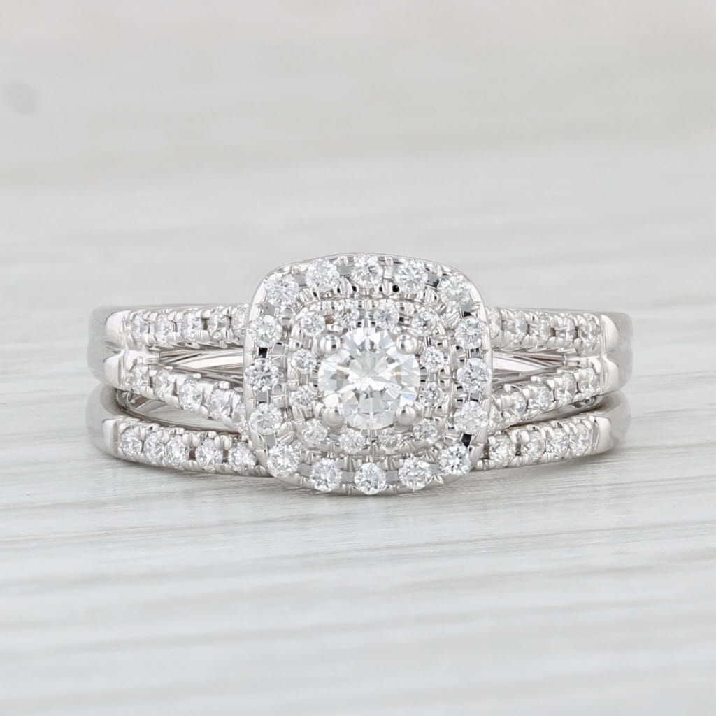 Light Gray 0.44ctw Round Diamond Halo Engagement Ring Wedding Band Bridal Set 14k Gold Sz 6