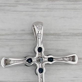 0.34ctw Blue Sapphire Diamond Cross Pendant 14k White Gold