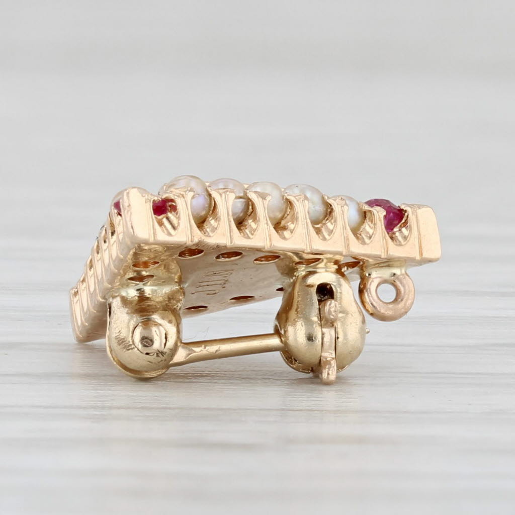Light Gray Phi Delta Chi Fraternity Pin 14k Gold Pearls Lab Created Ruby Vintage