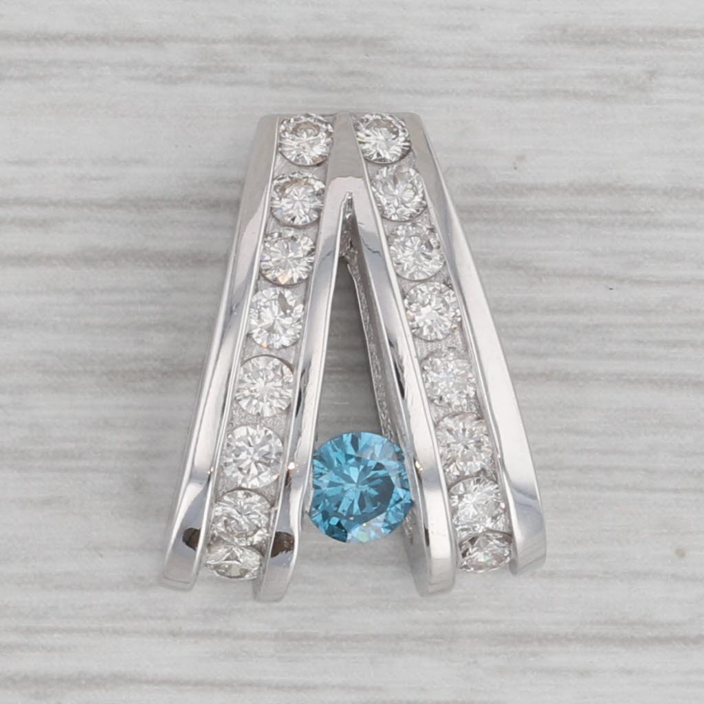 Gray 0.70ctw Blue White Diamond Slide Pendant 14k White Gold