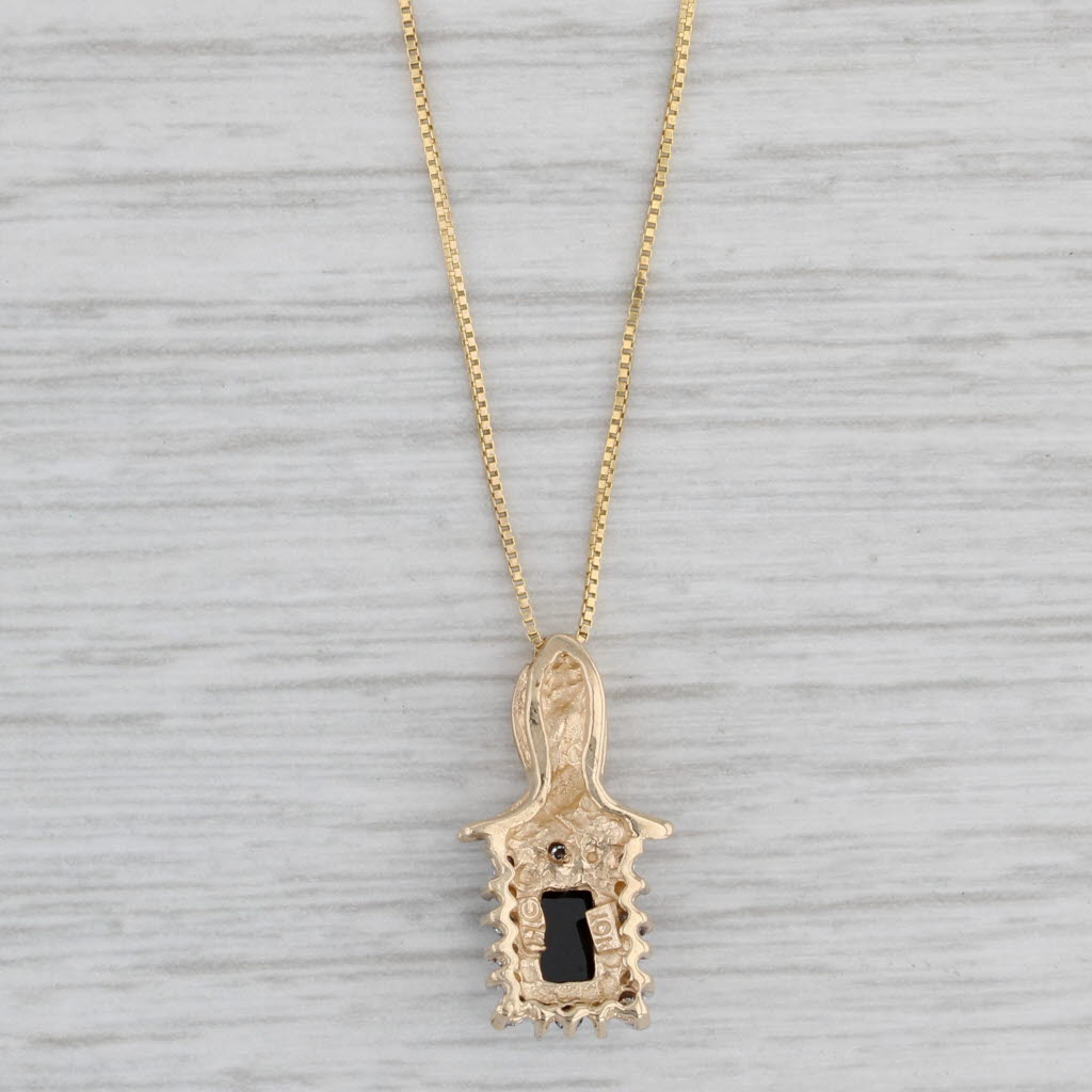 Gray 0.37ctw Onyx Diamond Halo Pendant Necklace 14k Yellow Gold 18" Box Chain