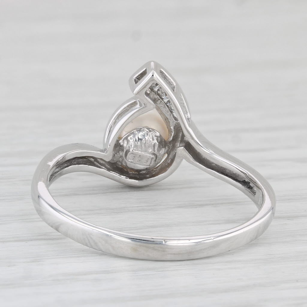 Light Gray Cultured Pearl Diamond Teardrop Ring 10k White Gold Size 11.25