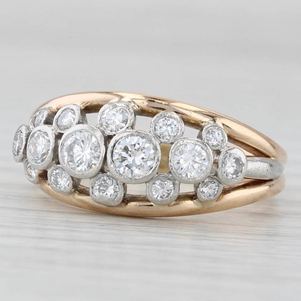 Light Gray 0.80ctw Diamond Cluster Ring 18k Yellow Platinum Size 7