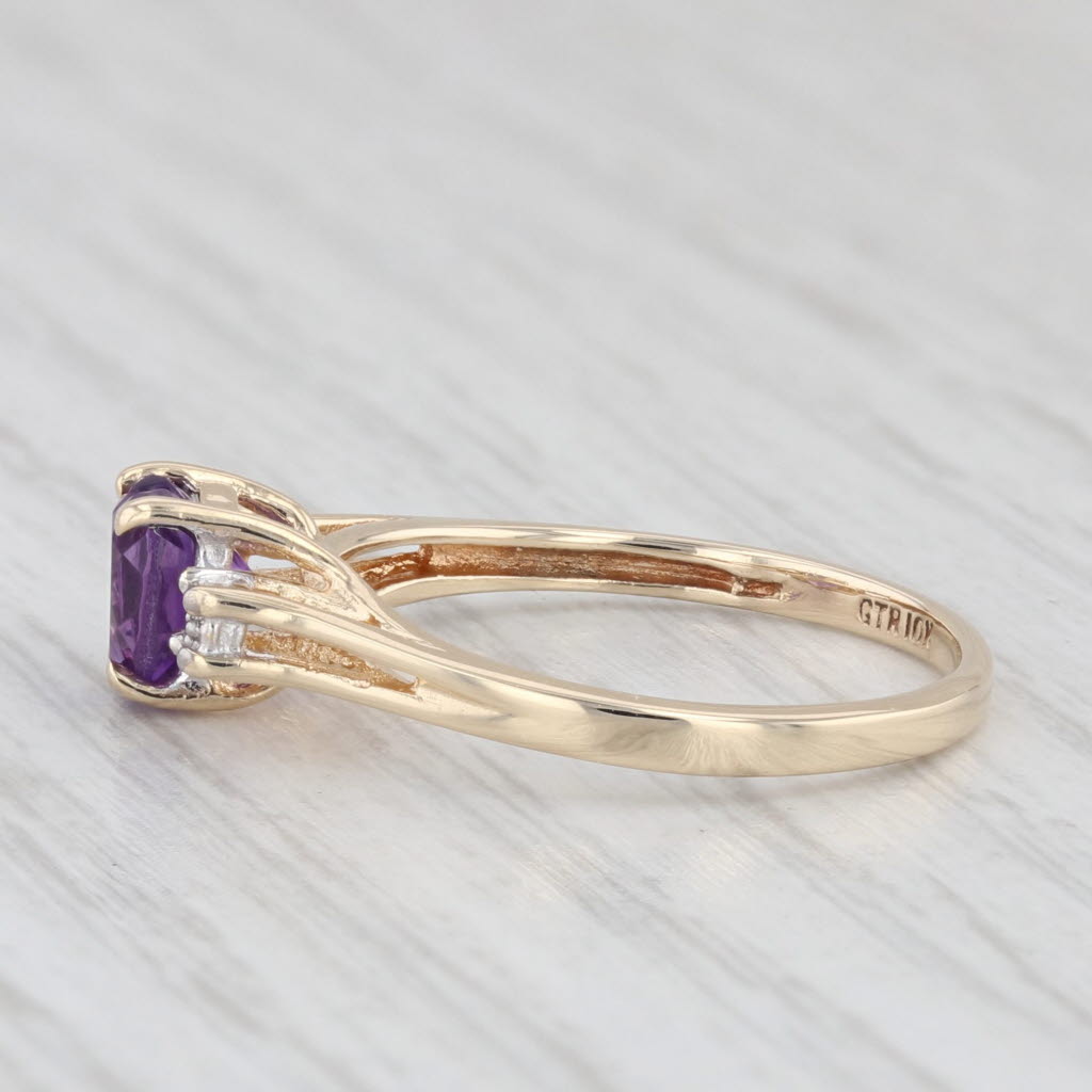 Light Gray 0.65ctw Amethyst Heart Ring 10K Yellow Gold Size 7 Diamond Accents
