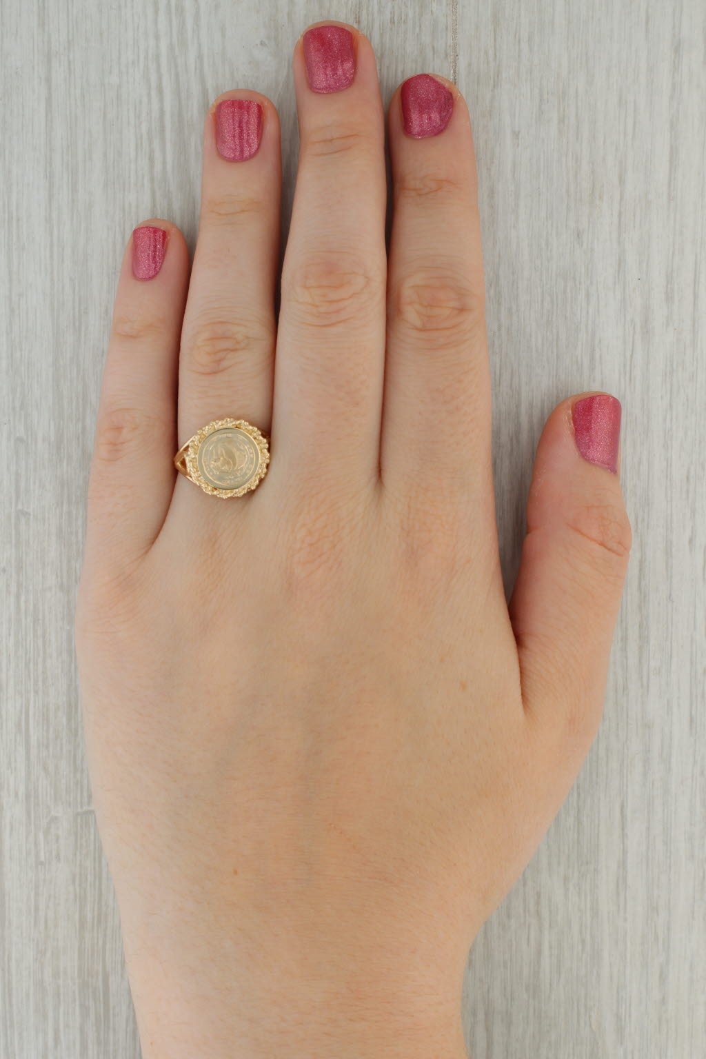 Rosy Brown 1988 Chinese Panda Coin Copy Signet Ring 10k Yellow Gold Size 9