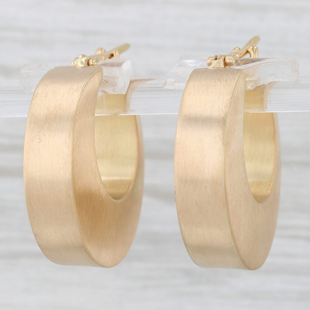 Light Gray Vintage Brushed Hoop Earrings 800 Yellow Gold Snap Top Posts Portuguese