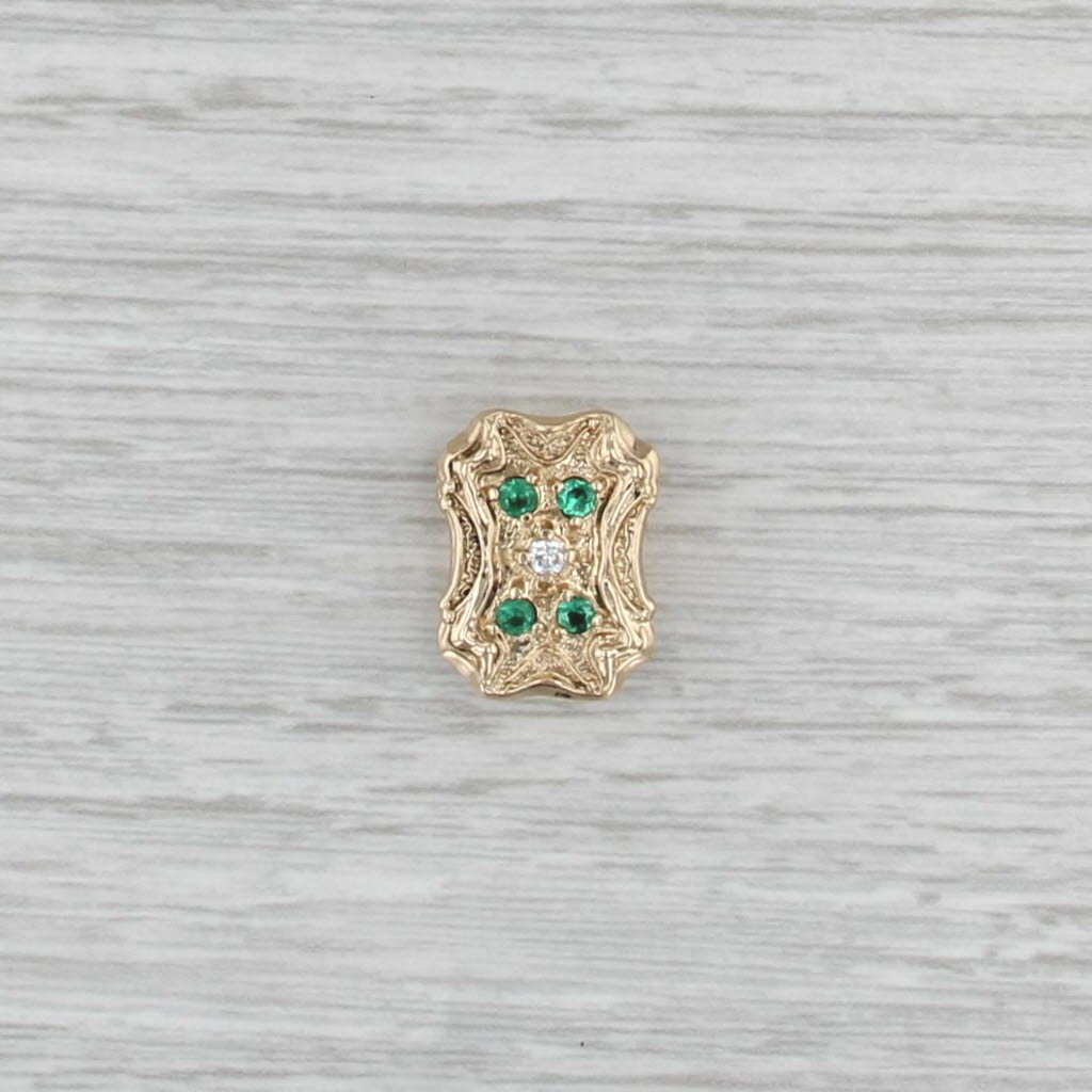 Richard Glatte Vintage 0.21ctw Emerald Diamond Slide Bracelet Charm 14k Gold