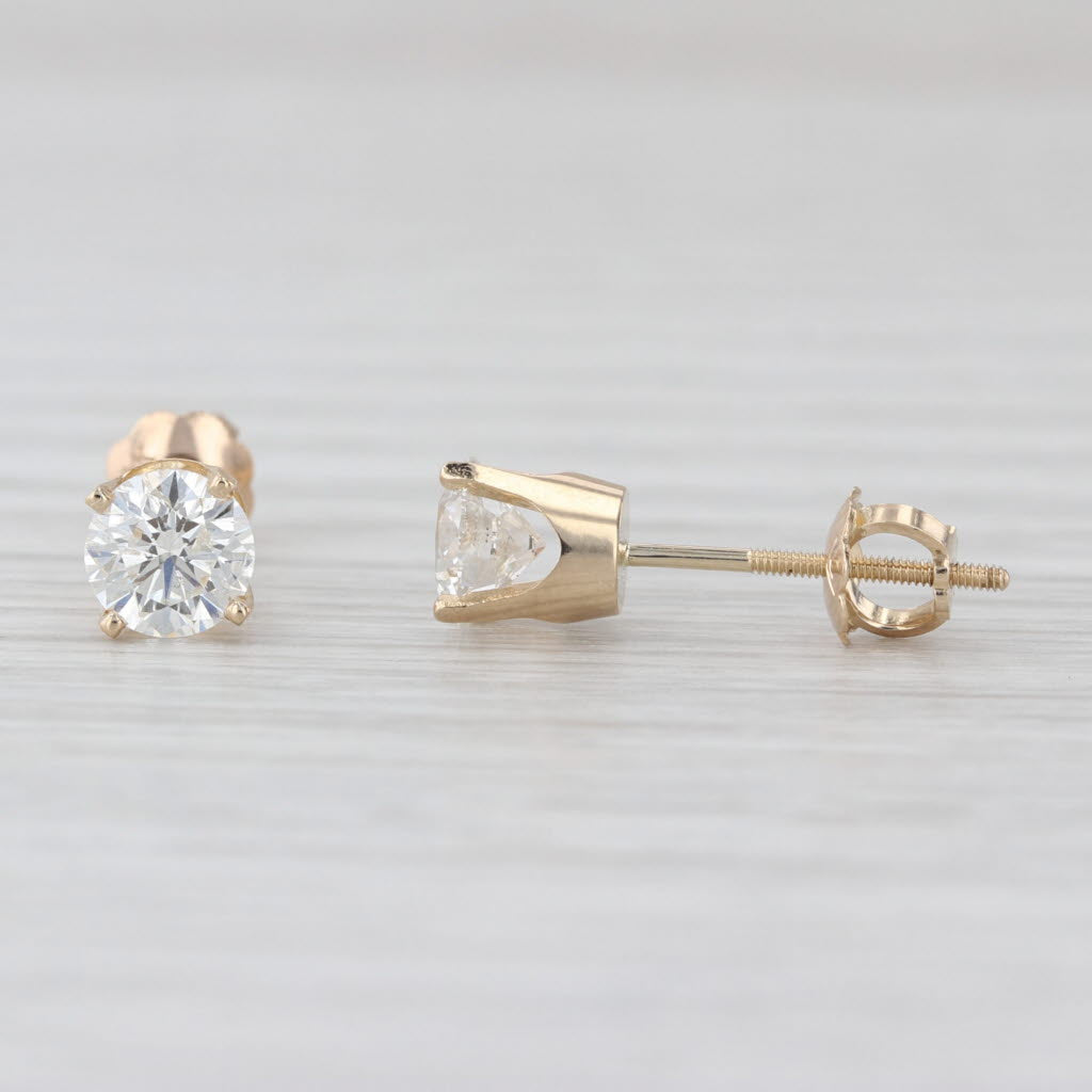 1ctw Diamond Solitaire Stud Earrings 14k Yellow Gold Round Studs