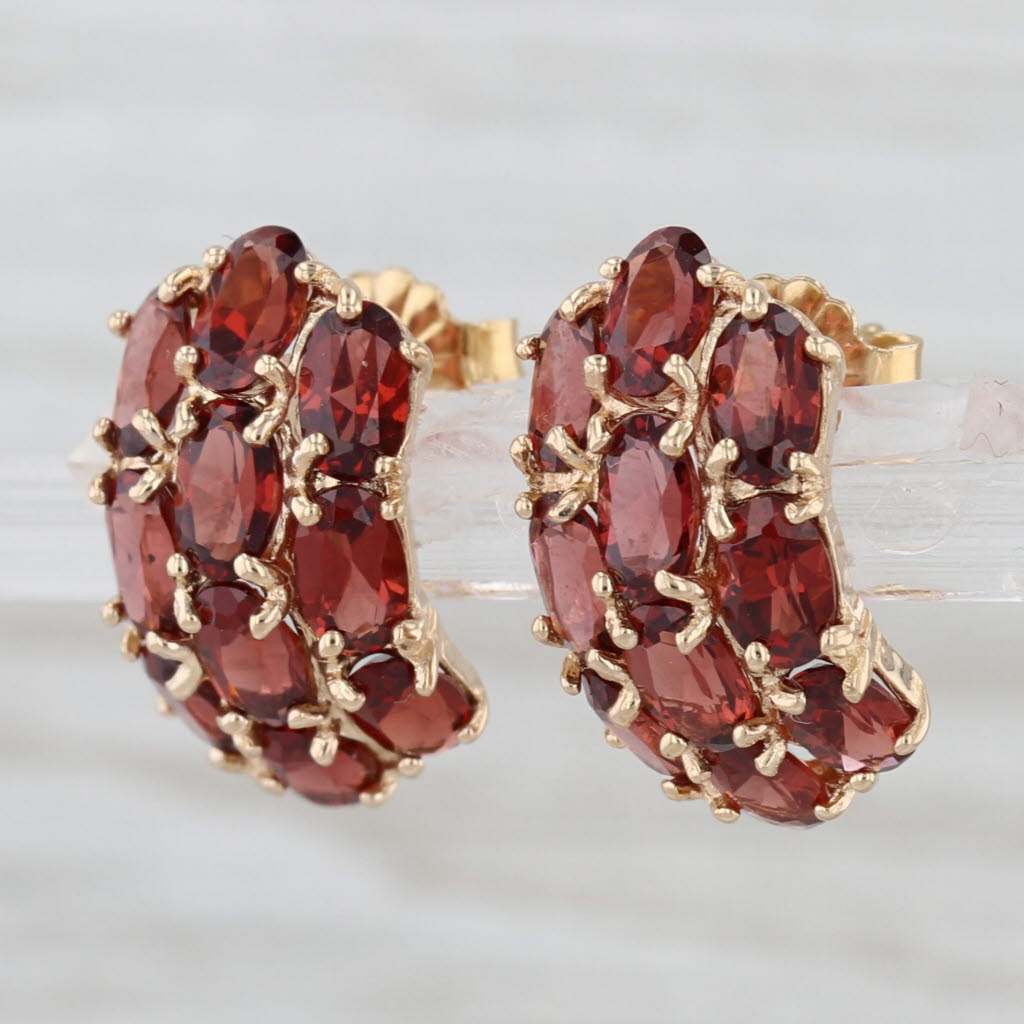 6ctw Red Garnet Cluster Earrings 14k Yellow Gold Drops Butterflu Backs