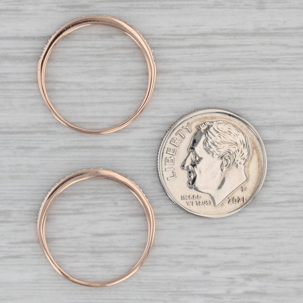 Gray Set of 2 Diamond Wedding Bands 10k Rose Gold Stackable Rings Size 6.25