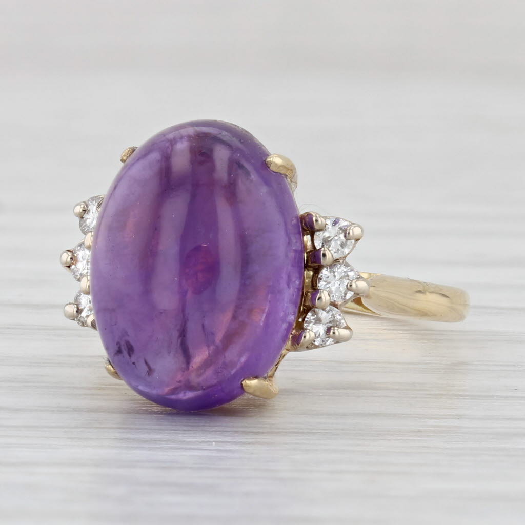 Light Gray Amethyst Oval Cabochon Diamond Ring 18k Yellow Gold Size 6