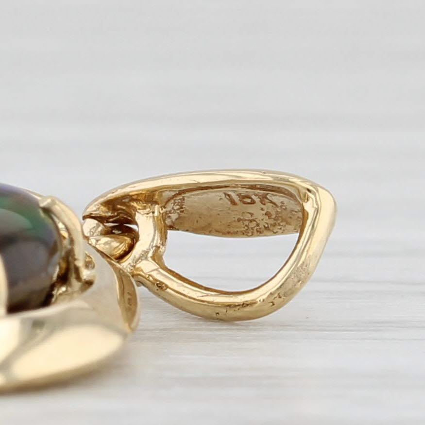 Light Gray Ammolite Triplet Pendant 18k Yellow Gold Oval Solitaire Drop
