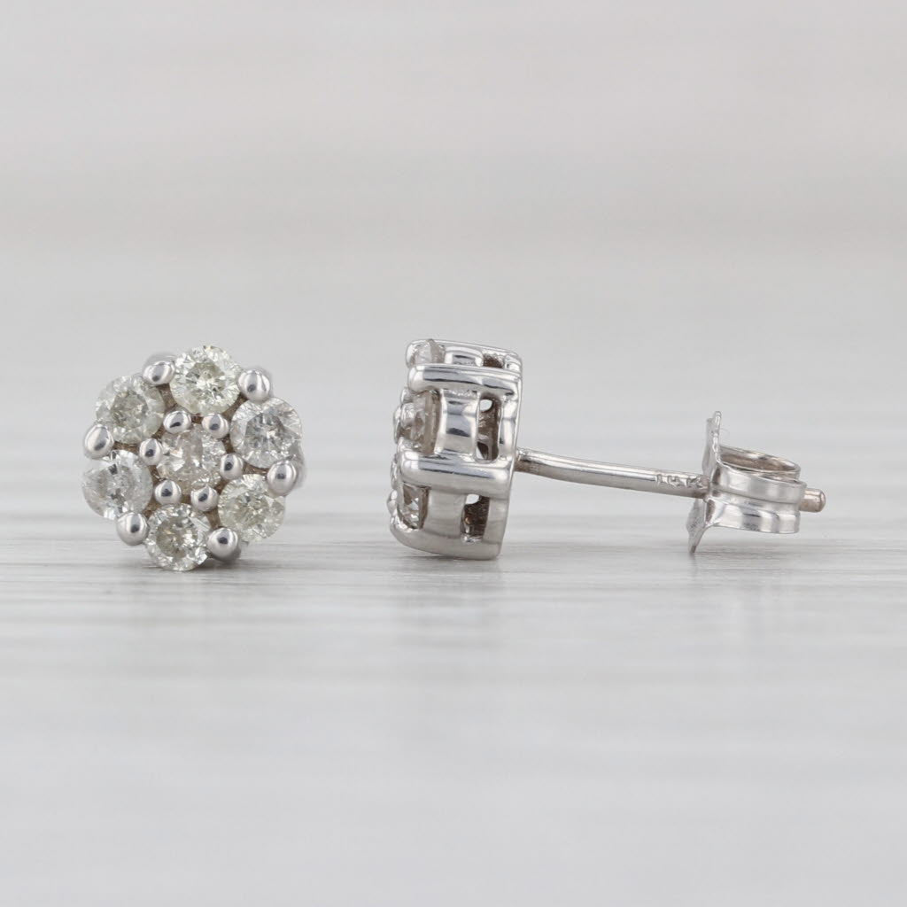 0.42ctw Diamond Cluster Stud Earrings 10k White Gold Round Studs