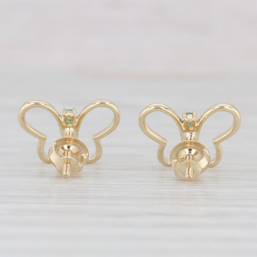 Light Gray New Emerald Butterfly Stud Earrings 10k Yellow Gold