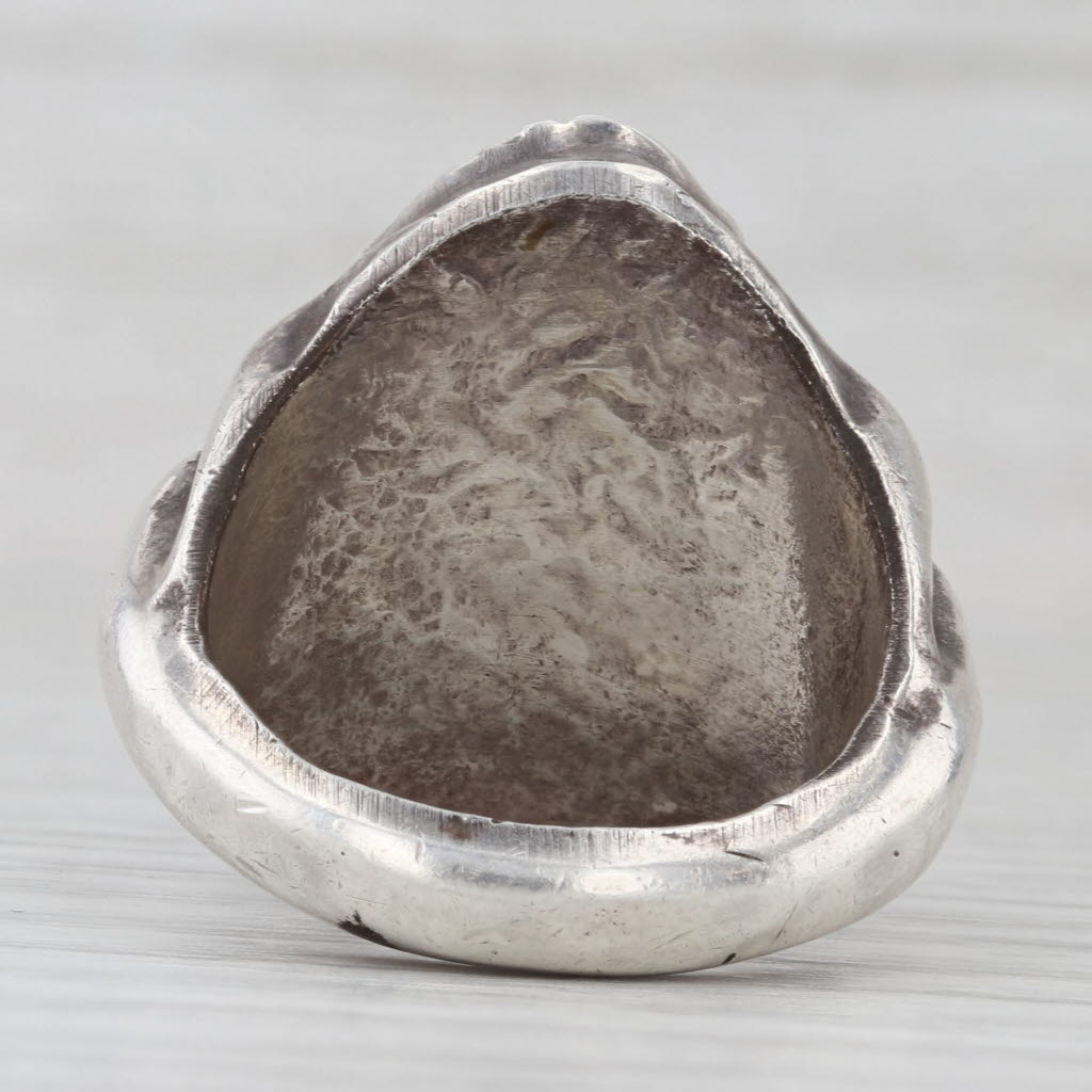 Vintage Native American Turquoise Cabochon Leaf Ring Sterling Silver Size 10