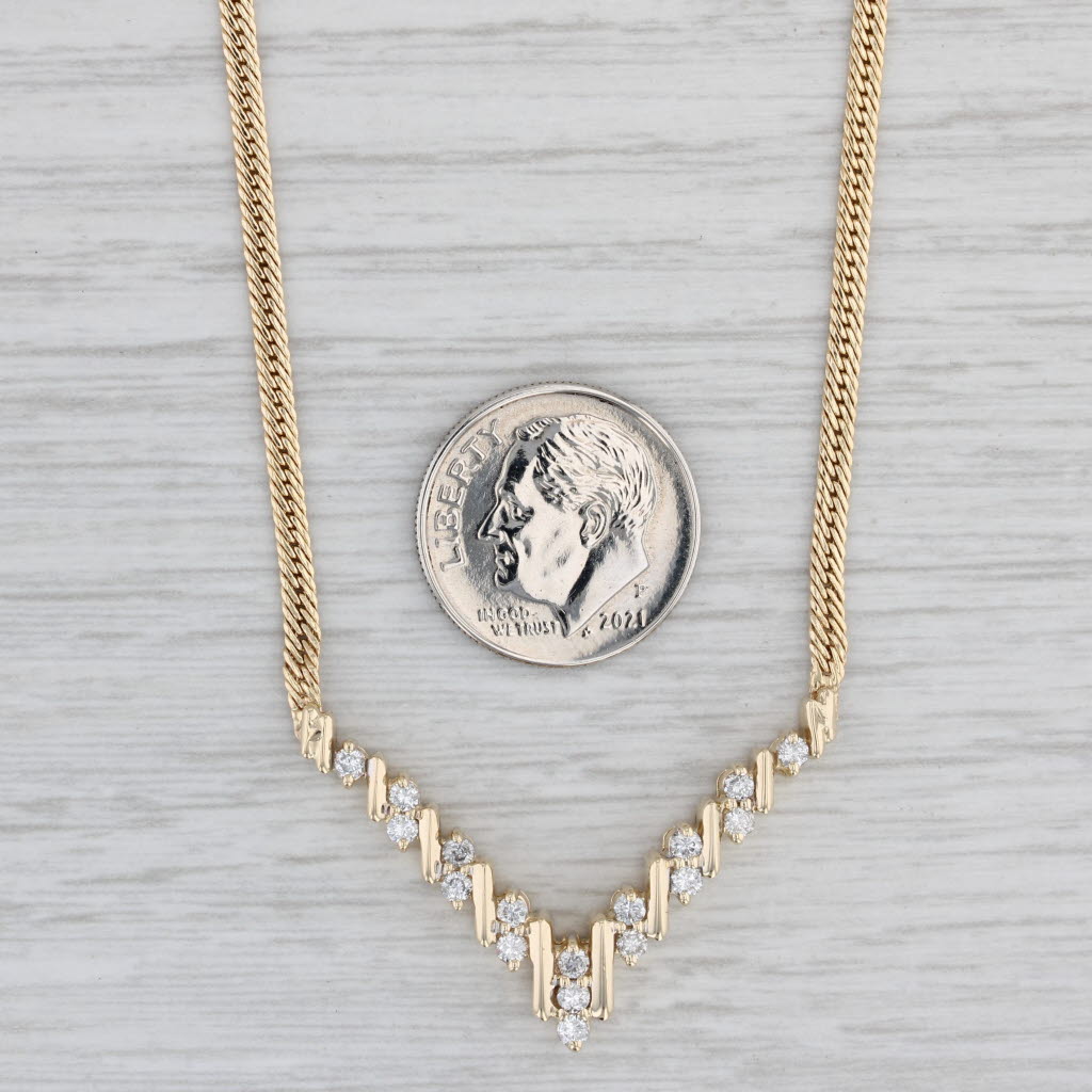 Light Gray 0.37ctw Diamond V Necklace 14k Yellow Gold 17.25" Herringbone Chain