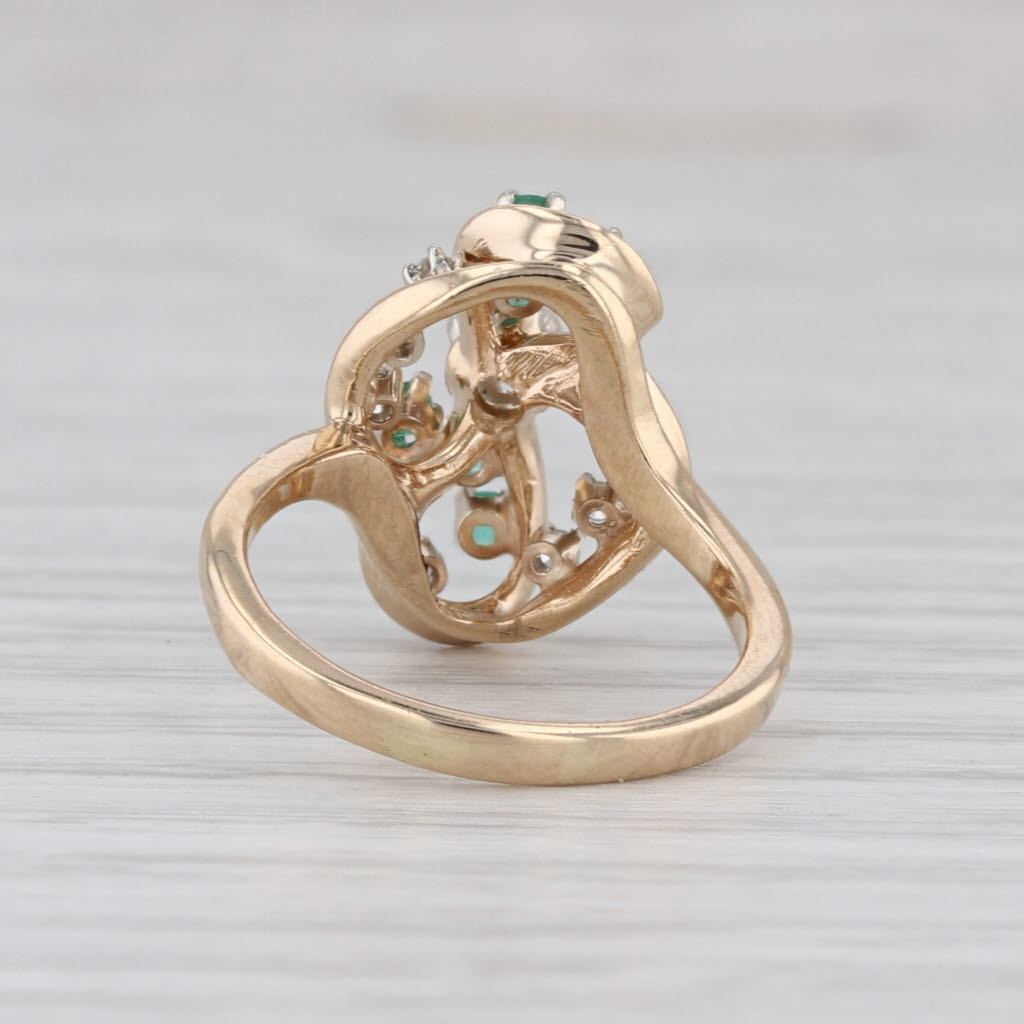 0.30ctw Diamond Emerald Swirl Ring 14k Yellow Gold Abstract Cross Size 4.25