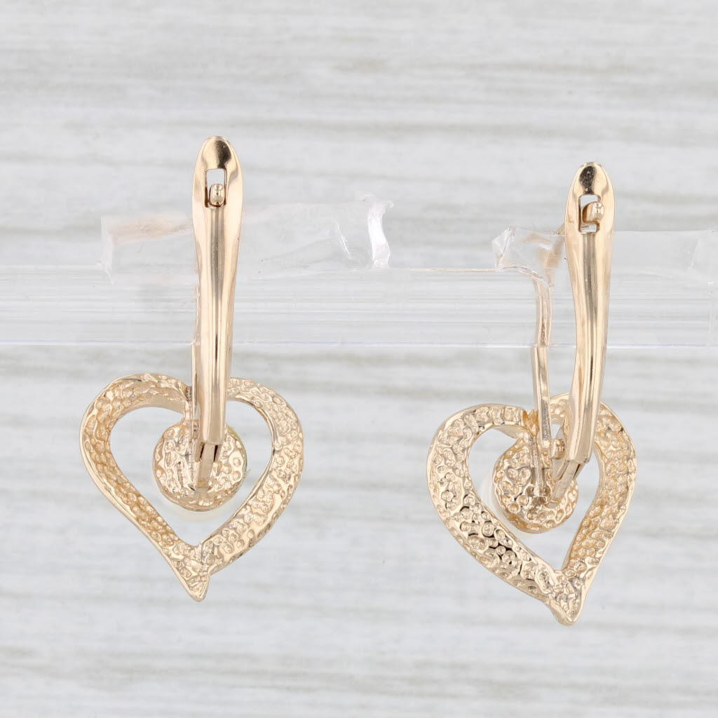 Light Gray Cultured Pearl Heart Drop Earrings 10k Yellow Gold Pierced Leverbacks