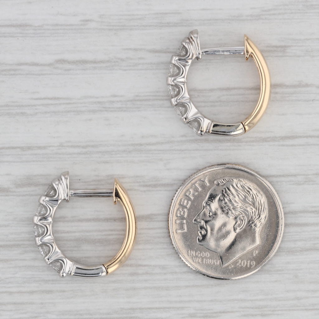 Gray 0.47ctw Diamond Hoop Huggie Earrings 14k Gold 2-Toned Hinged Snap Top