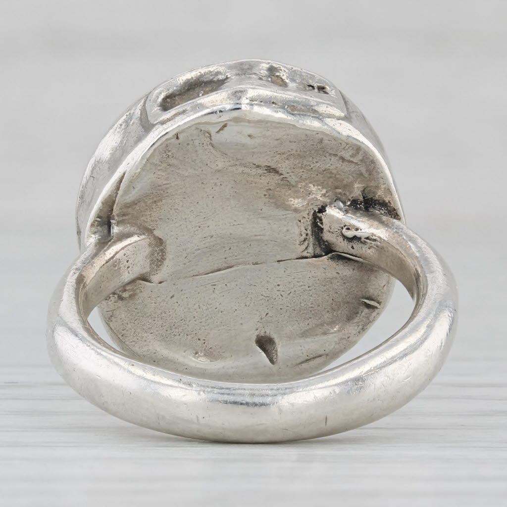 Gray Swirl Statement Ring Hammered Sterling Silver Size 8.5