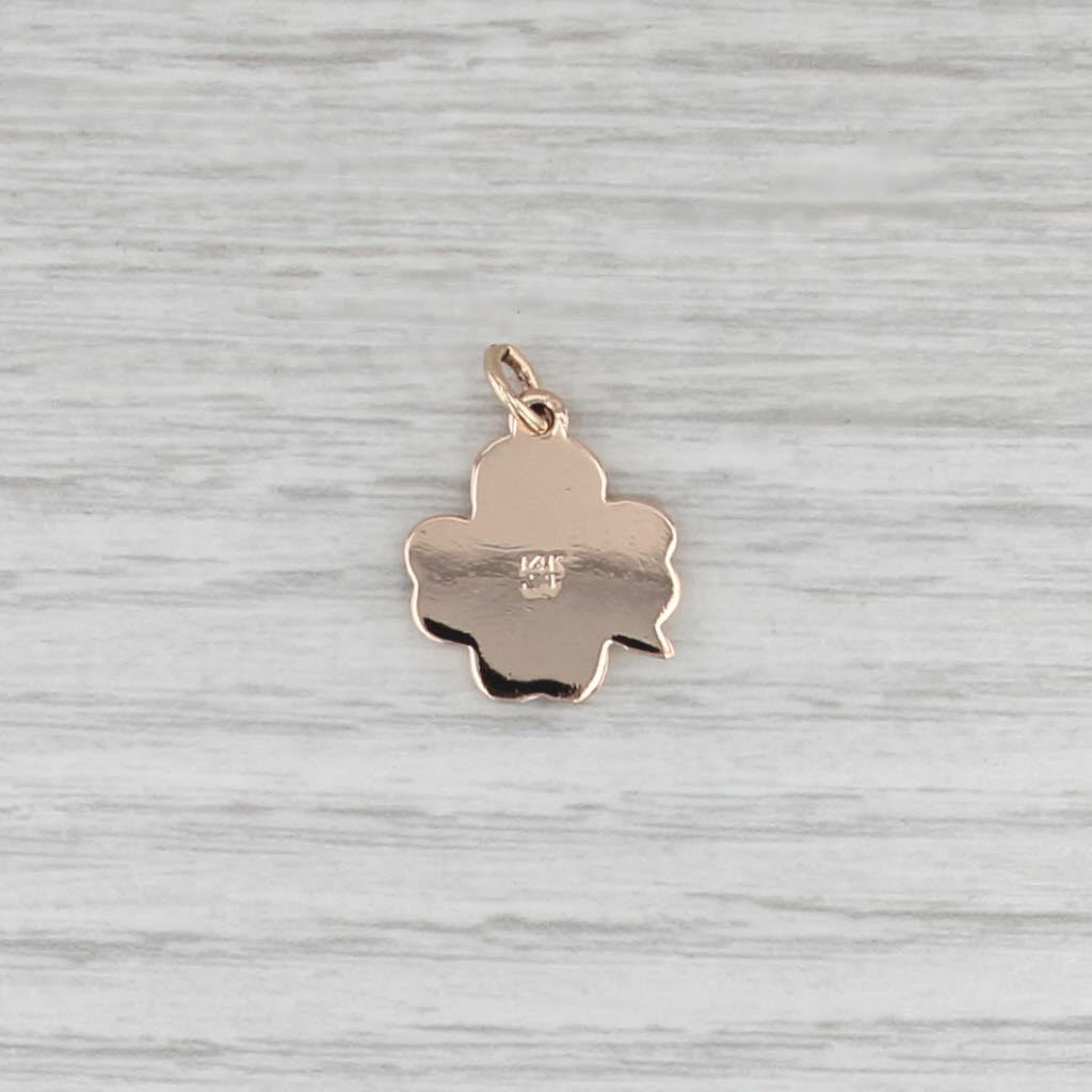Green Enamel Shamrock Charm 14k Yellow Gold 4-Leaf Clover Pendant