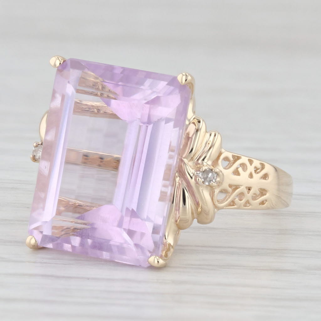 Light Gray 12.02ctw Emerald Cut Amethyst Diamond Ring 10k Yellow Gold Size 8.25 Cocktail