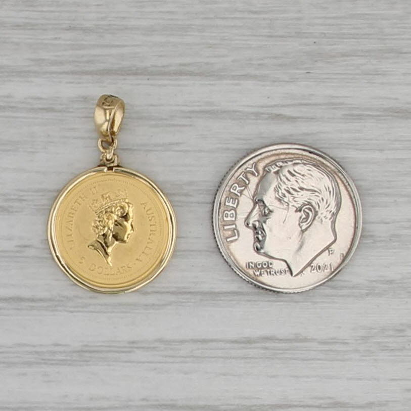 Australia 1/20 oz 1997 $5 Elizabeth II Nugget Coin Small Pendant 18k 9999 Gold