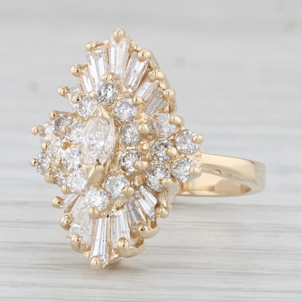 Light Gray 1.66ctw Diamond Cluster Engagement Ring 14k Yellow Gold Size 5.5 Engagement