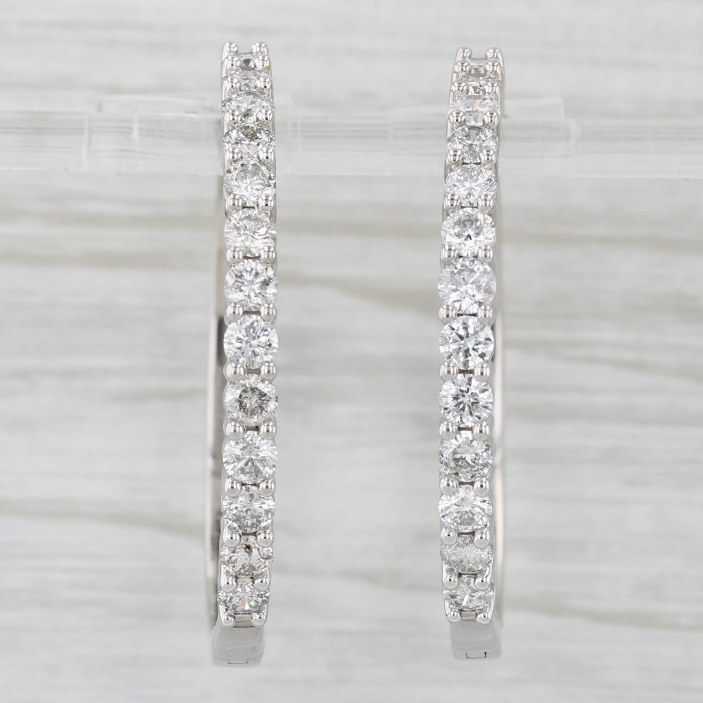 Light Gray Large 3.50ctw Diamond Hoop Earrings 14k White Gold Hinged Round Hoops