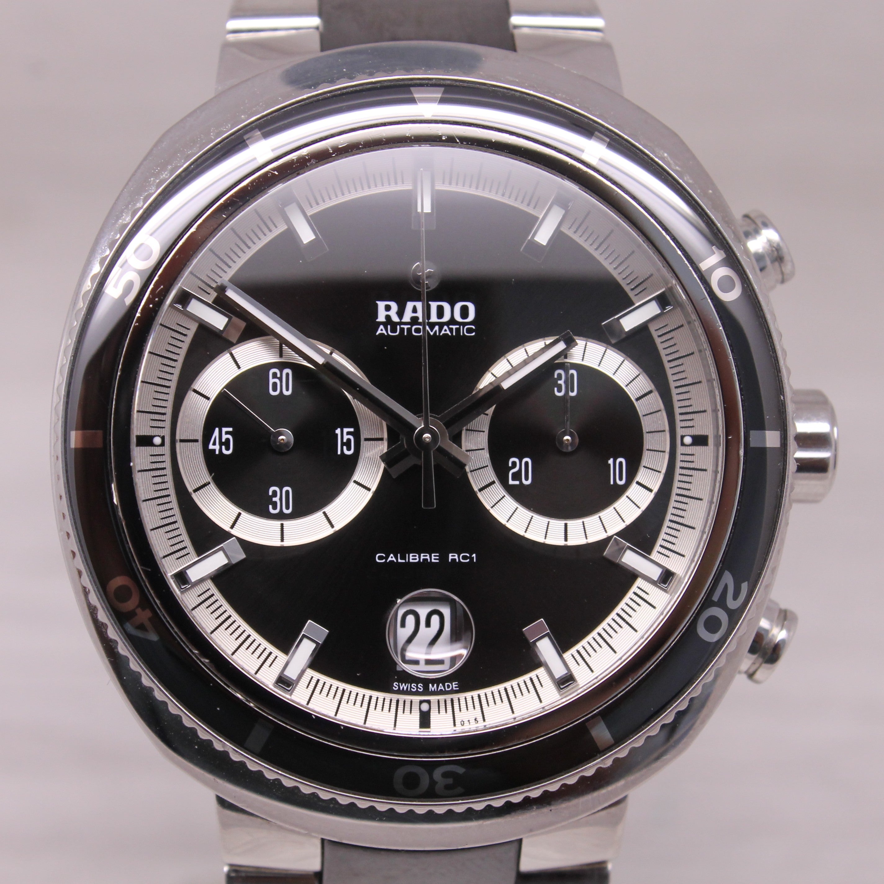 Rado D-Star 200 Mens 44mm Steel Ceramic Automatic Chronograph Watch Calibre RC1