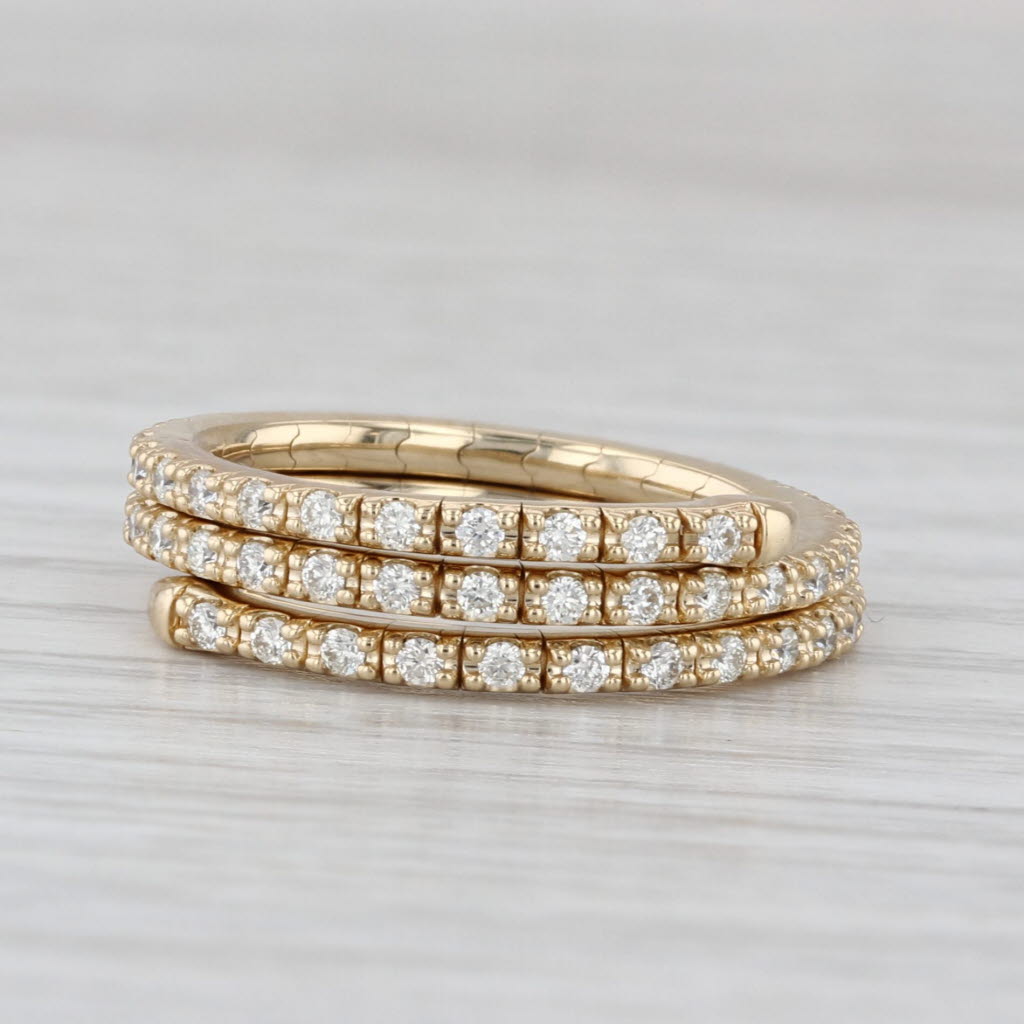 0.62ctw Diamond Wrap Coiled Band Bypass Ring 14k Gold Flexible Size Stackable