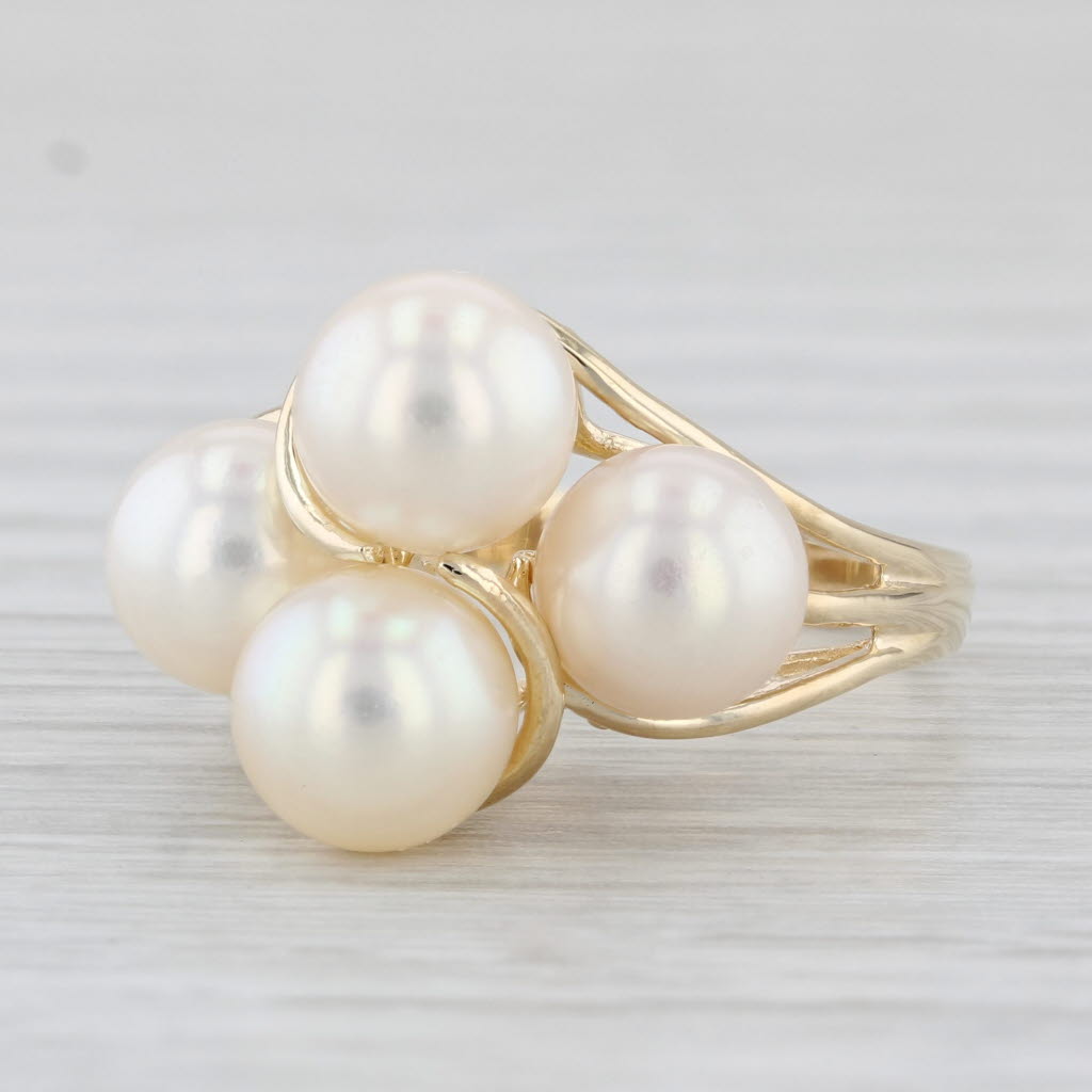 Light Gray Cultured Pearl Cluster Ring 14k Yellow Gold Size 6.25 Bypass